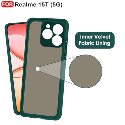 CEDO Back Cover for Realme 15T / Realme Narzo 90 (5G) | Camera Bump Protection & Inner Velvet Fabric Lining | Ultra Slim Matte Soft Rubberised Case Cover (Green) - Image 4