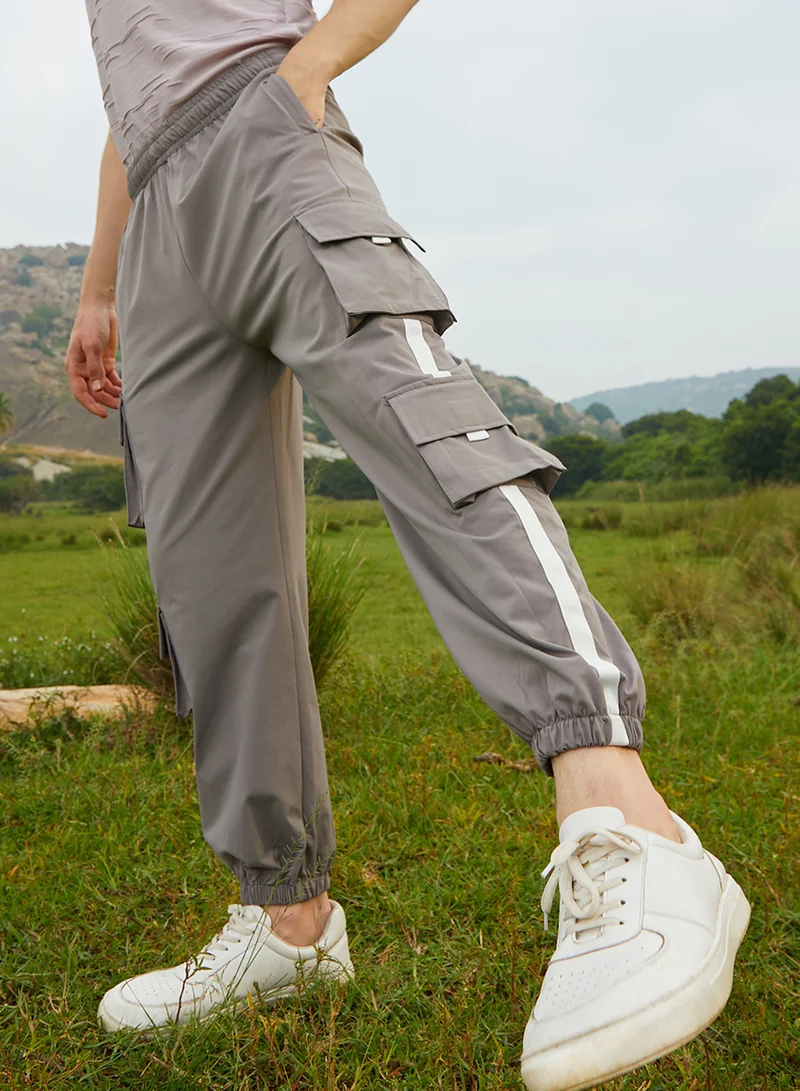 Campus Sutra Men's Coin Grey Cuffed Utility Pants