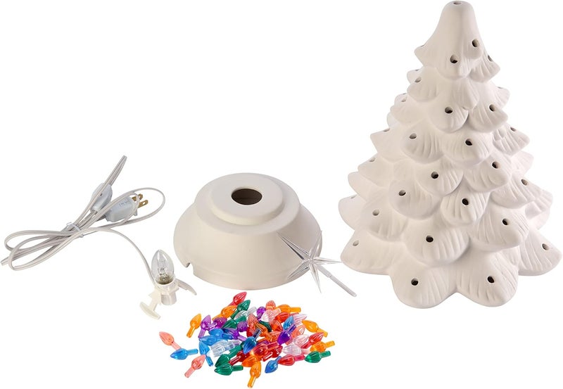 Creative Hobbies Ready to Paint Ceramic Bisque, Large 15.5" Christmas Tree & Base - Light Up! - Electrical Cord, Bulb, Multi-Colored Twists, & Star Included - Image 2