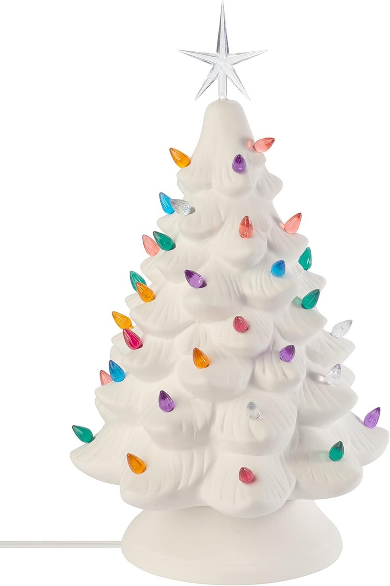 Creative Hobbies Ready to Paint Ceramic Bisque, Large 15.5" Christmas Tree & Base - Light Up! - Electrical Cord, Bulb, Multi-Colored Twists, & Star Included - Image 1