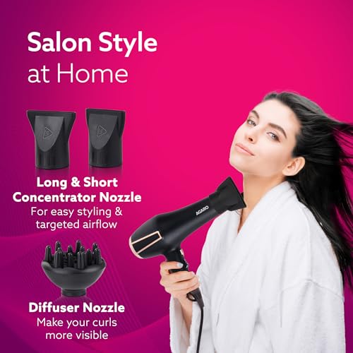 AGARO HD1128 Professional Hair Dryer, 2800 Watts, AC Motor, Concentrator Nozzle, Diffuser, Hot & Cold Air, 2 Speed & 3 Temperature Settings with Cool Shot, For both Men and Women, Black - Image 5