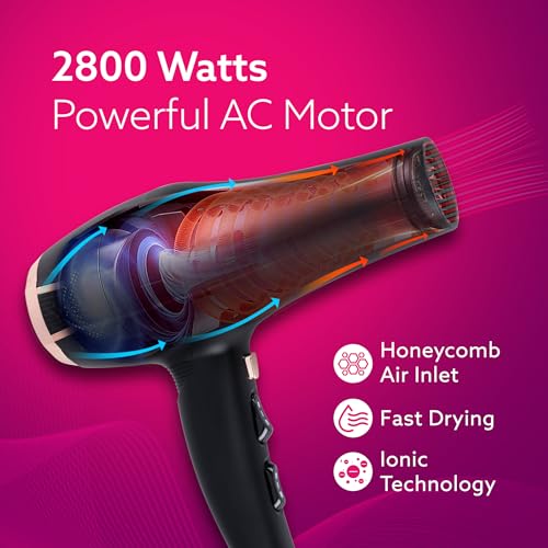 AGARO HD1128 Professional Hair Dryer, 2800 Watts, AC Motor, Concentrator Nozzle, Diffuser, Hot & Cold Air, 2 Speed & 3 Temperature Settings with Cool Shot, For both Men and Women, Black - Image 4