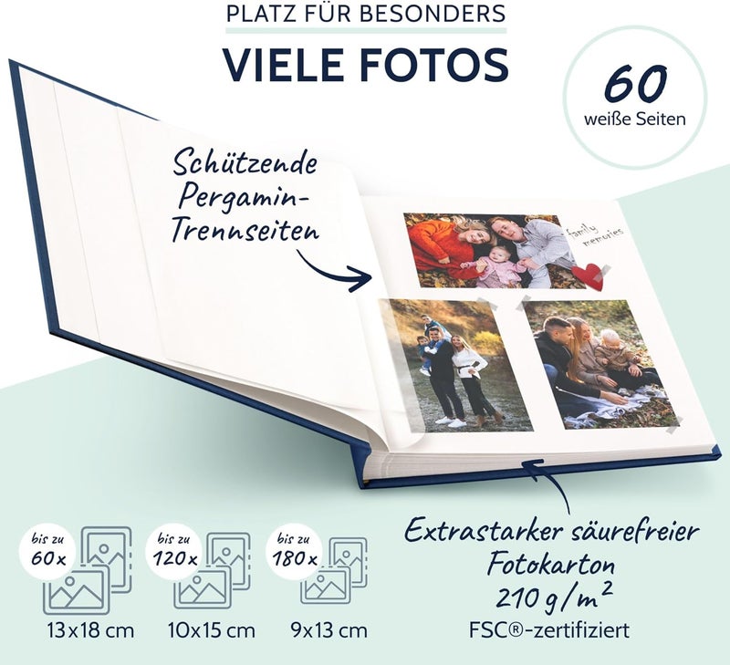 Goldbuch Summertime 24708 Photo Album, 25 x 25 cm, Photo Book with 60 White Pages & Glassine Dividers, Linen Photo Album, Memory Album, Blue - Image 4