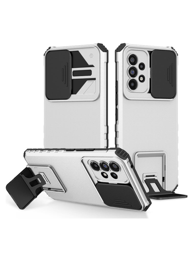 Samsung Galaxy A73 5G White Mobile Phone Case Cover, Innovative Telescopic Bracket, Sliding Protection Camera Window, Bumper Shockproof Phone Back Cover  - Image 1