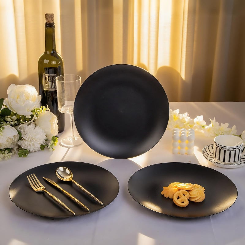 ejonirinjonir EI enjonirinjonir 80pcs Black Plastic Plates Disposable for Dinner,10.25inch Party Plates Disposable Heavy Duty,Elegant Matte Plastic Plate Frosted is Ideal for Wedding/Birthday//Tables Decoration - Image 5