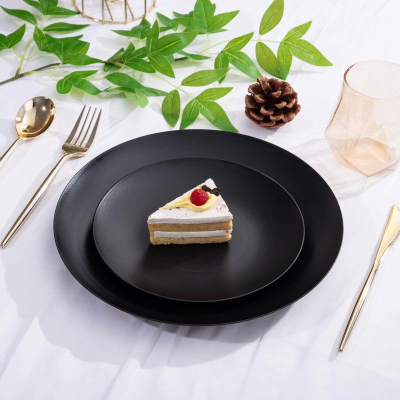 ejonirinjonir EI enjonirinjonir 80pcs Black Plastic Plates Disposable for Dinner,10.25inch Party Plates Disposable Heavy Duty,Elegant Matte Plastic Plate Frosted is Ideal for Wedding/Birthday//Tables Decoration - Image 4