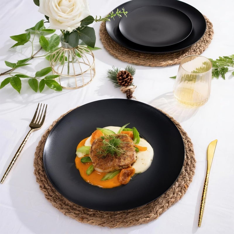 ejonirinjonir EI enjonirinjonir 80pcs Black Plastic Plates Disposable for Dinner,10.25inch Party Plates Disposable Heavy Duty,Elegant Matte Plastic Plate Frosted is Ideal for Wedding/Birthday//Tables Decoration - Image 2