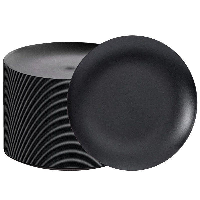 ejonirinjonir EI enjonirinjonir 80pcs Black Plastic Plates Disposable for Dinner,10.25inch Party Plates Disposable Heavy Duty,Elegant Matte Plastic Plate Frosted is Ideal for Wedding/Birthday//Tables Decoration - Image 1