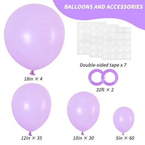 RUBFAC 129pcs Pastel Purple Balloon Arch Kit Different Sizes 18 12 10 5 Inches, Light Purple Lavender Balloons Garland for Birthday Baby Shower Gender Reveal Wedding Party Decoration - Image 2
