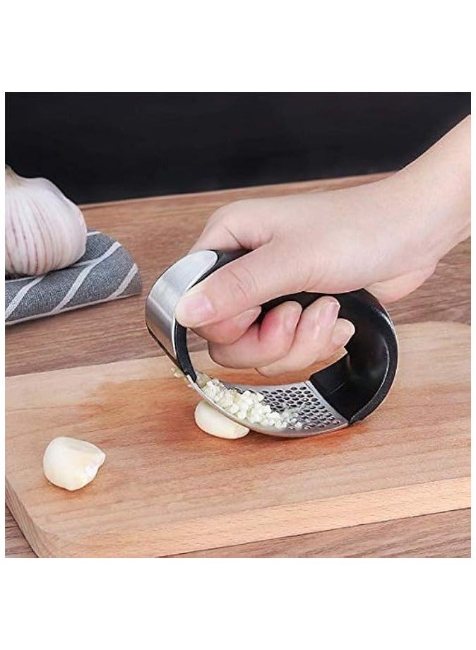 erorex Garlic Press Stainless Steel Crusher and Rocker Plastic Portable Ginger Mincer Squeezer Chopper with Handle Manual Garlic Presser Curved Grinding Slicer Cooking Gadgets Tool for Kitchen (2) - Image 1