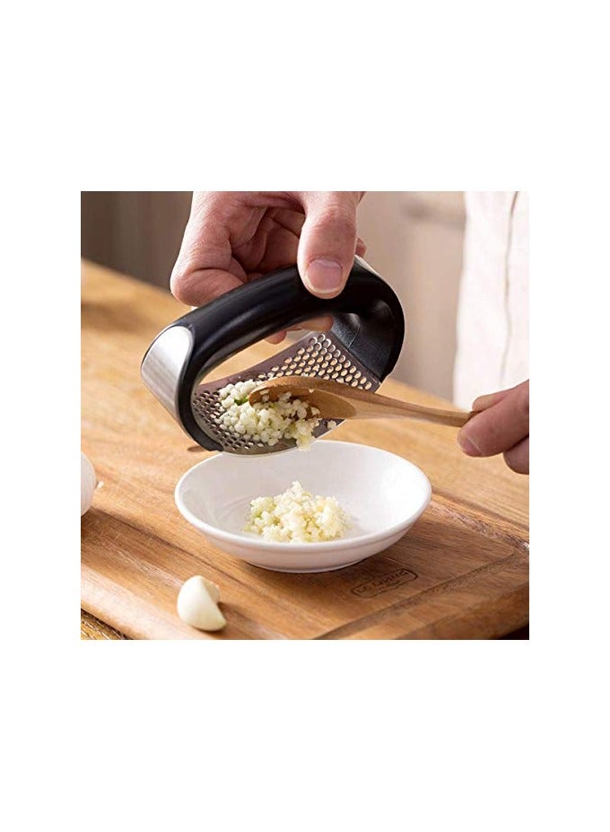 erorex Garlic Press Stainless Steel Crusher and Rocker Plastic Portable Ginger Mincer Squeezer Chopper with Handle Manual Garlic Presser Curved Grinding Slicer Cooking Gadgets Tool for Kitchen (2) - Image 2