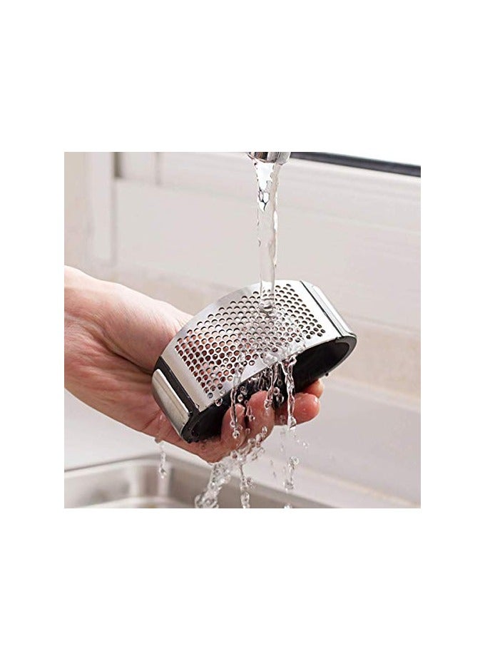 erorex Garlic Press Stainless Steel Crusher and Rocker Plastic Portable Ginger Mincer Squeezer Chopper with Handle Manual Garlic Presser Curved Grinding Slicer Cooking Gadgets Tool for Kitchen (2) - Image 3