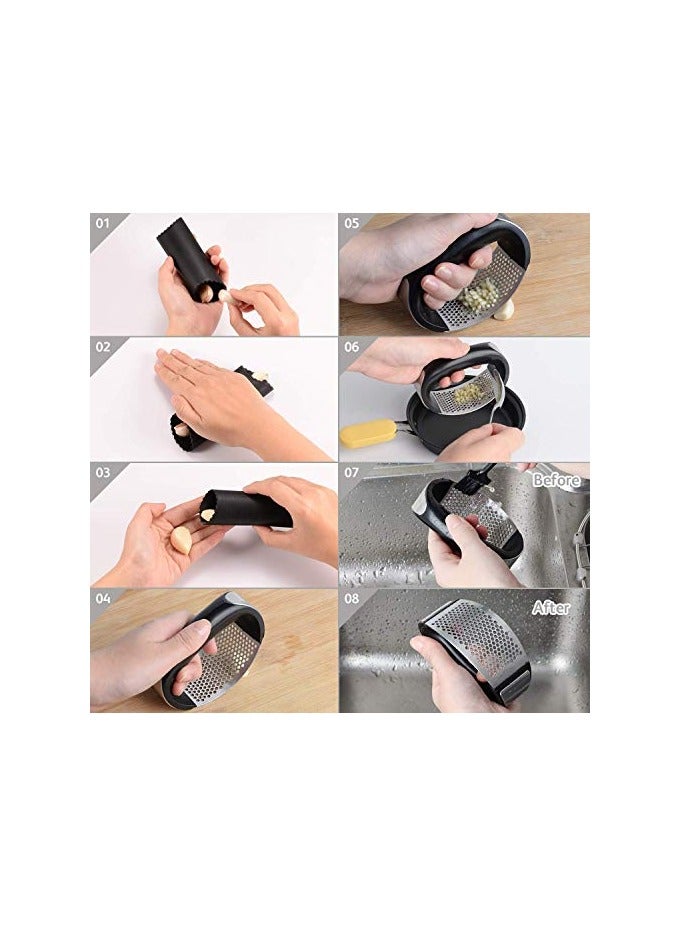 erorex Garlic Press Stainless Steel Crusher and Rocker Plastic Portable Ginger Mincer Squeezer Chopper with Handle Manual Garlic Presser Curved Grinding Slicer Cooking Gadgets Tool for Kitchen (2) - Image 4