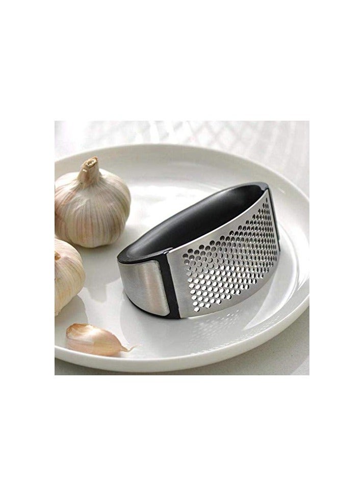 erorex Garlic Press Stainless Steel Crusher and Rocker Plastic Portable Ginger Mincer Squeezer Chopper with Handle Manual Garlic Presser Curved Grinding Slicer Cooking Gadgets Tool for Kitchen (2) - Image 5