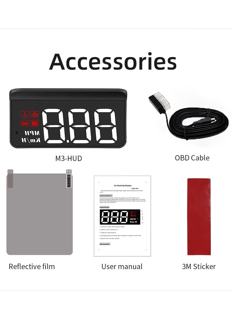 Generic - Advanced M3 Car Head-Up Display with Multi-function OBD2 Interface, Real-Time Speed, RPM, Voltage, and Fatigue Driving Alerts - Image 1