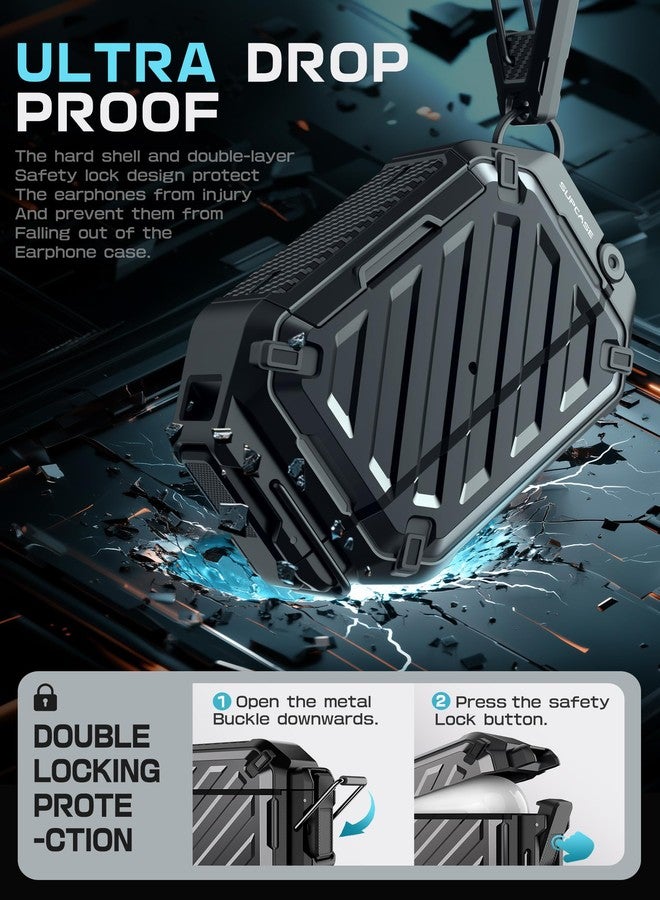 SUPCASE for AirPods Pro 2nd/1st Gen Case with Lock & Carabiner (Unicorn Beetle Pro), [IP68 Waterproof] [Military-Grade Protection] [Supports Wireless Charging] Anti-Scratch Hard Shell Cover, Black - Image 4