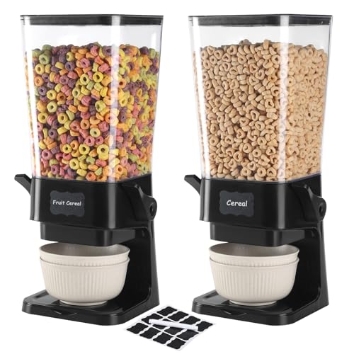 Qozzix Cereal Dispenser Countertop with Cereal Bowls,16 Labels & Pen, Cereal Containers Storage, Candy Dispenser, Dry Food Dispenser For Pantry - Not Easy to Crush Food (Black, 2 Pack) - Image 1