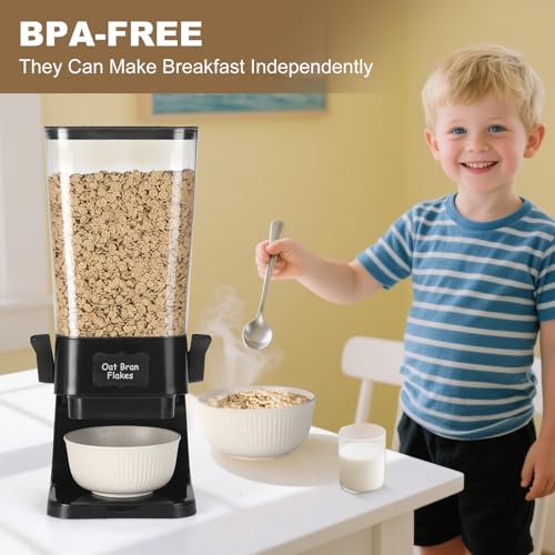 Qozzix Cereal Dispenser Countertop with Cereal Bowls,16 Labels & Pen, Cereal Containers Storage, Candy Dispenser, Dry Food Dispenser For Pantry - Not Easy to Crush Food (Black, 2 Pack) - Image 4