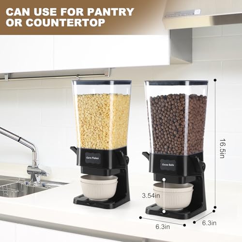 Qozzix Cereal Dispenser Countertop with Cereal Bowls,16 Labels & Pen, Cereal Containers Storage, Candy Dispenser, Dry Food Dispenser For Pantry - Not Easy to Crush Food (Black, 2 Pack) - Image 3