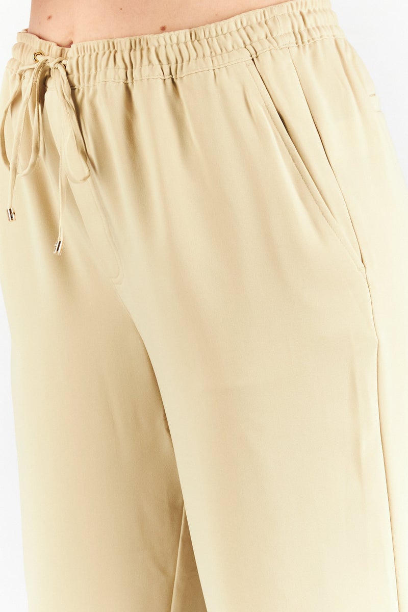 Lauren by Ralph Lauren Women Regular Fit Plain Drawstring Jogger Pant, Beige - Image 3