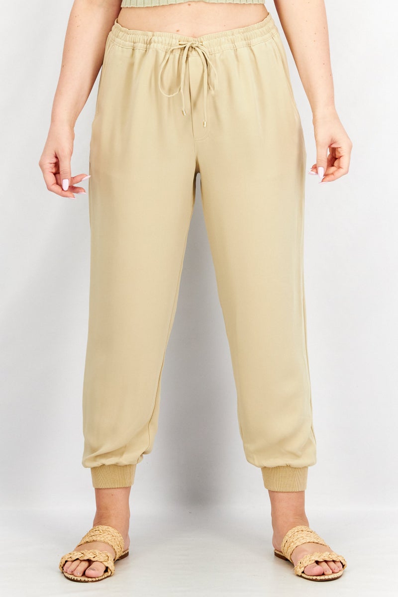 Lauren by Ralph Lauren Women Regular Fit Plain Drawstring Jogger Pant, Beige - Image 1