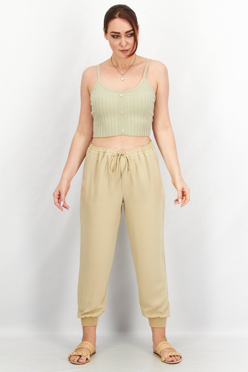 Lauren by Ralph Lauren Women Regular Fit Plain Drawstring Jogger Pant, Beige - Image 4