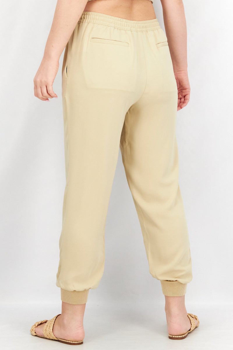 Lauren by Ralph Lauren Women Regular Fit Plain Drawstring Jogger Pant, Beige - Image 2