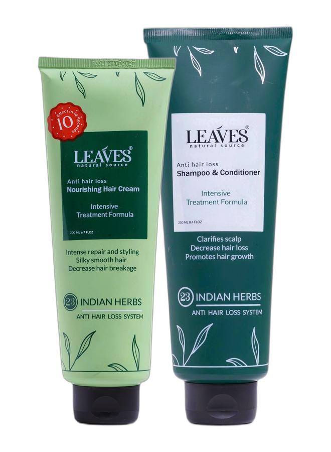 LEAVES Nourishing and Styling Hair Cream 200ml & Anti Hair Loss Shampoo & Conditioner 250ml Bundle - Image 1