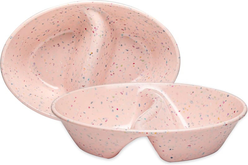 bzyoo Confetti Divided Bowl Set of 2 100 Melamine BPAFree Stackable Unbreakable Bowls with Two Compartments Ideal for Snacks Chips  Dips Cereal DishwasherSafe Color Pink - Image 1