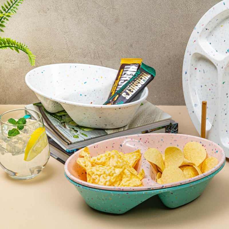 bzyoo Confetti Divided Bowl Set of 2 100 Melamine BPAFree Stackable Unbreakable Bowls with Two Compartments Ideal for Snacks Chips  Dips Cereal DishwasherSafe Color Pink - Image 5