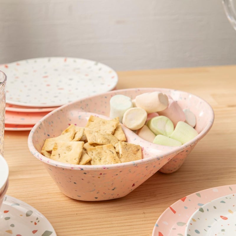bzyoo Confetti Divided Bowl Set of 2 100 Melamine BPAFree Stackable Unbreakable Bowls with Two Compartments Ideal for Snacks Chips  Dips Cereal DishwasherSafe Color Pink - Image 3