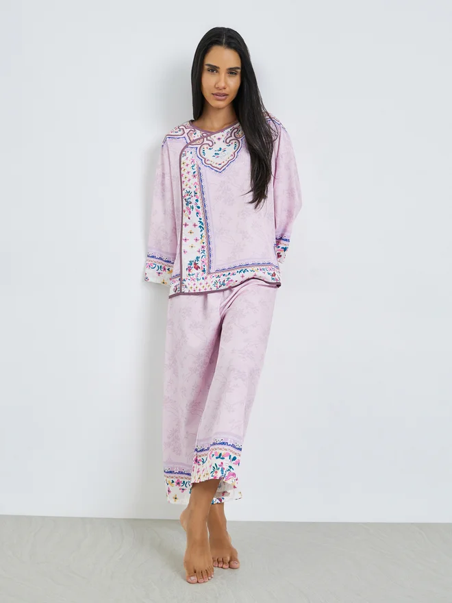 Styli Lilac Floral Print Long Sleeve Top and Pyjama Set