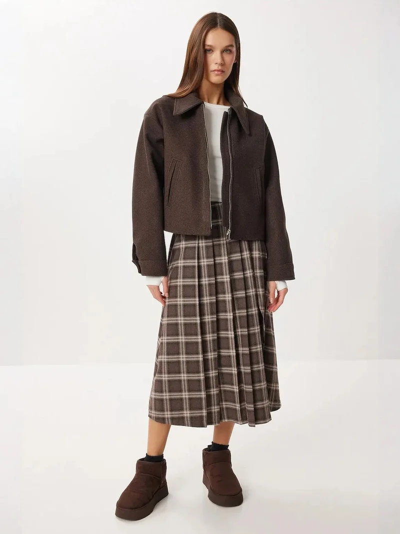 السعادة في إسطنبول ISTANBUL Belt Detailed High Waist Long Plaid Skirt