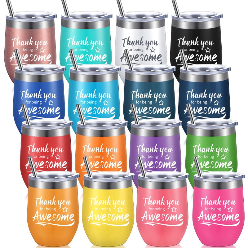 Sieral Thank You Gifts Thank You for Being Awesome Wine Tumbler Employee Appreciation Gifts for Women Men Coworkers Friend Stainless Steel Insulated Tumbler with StrawWarm Color16 Pcs