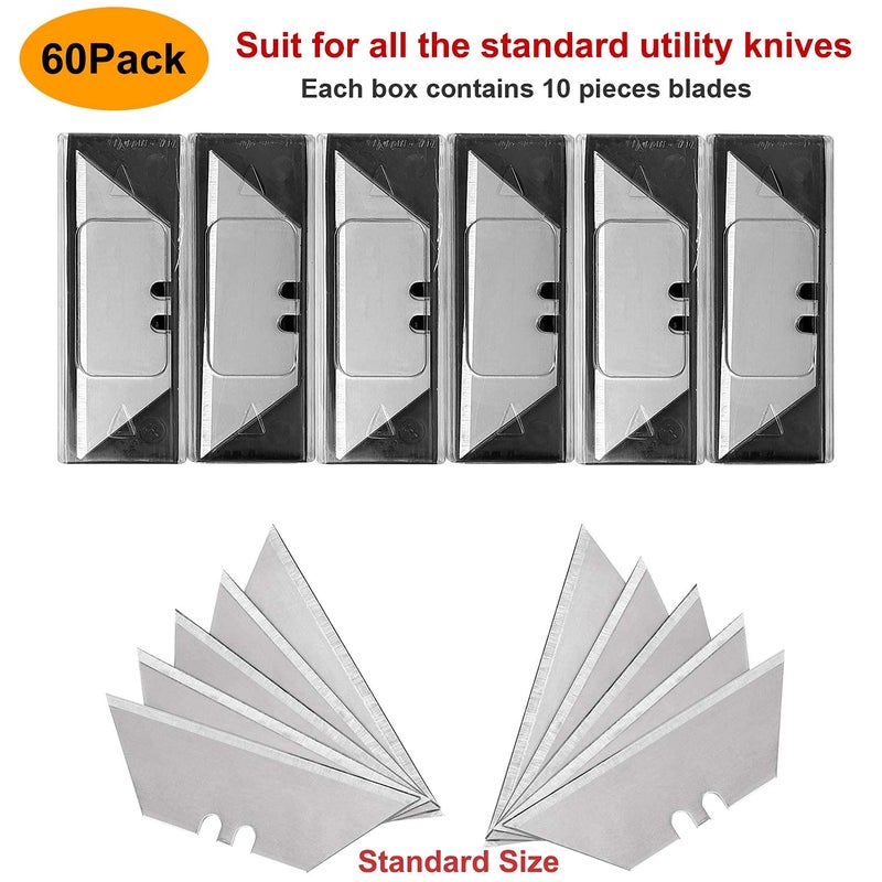 Vickay 60 Pack Utility Knife Blades, SK5 Steel Heavy Duty Box Cutter Replacement Blades with Plastic Case, Standard Size Razor Blades for Most Standard Utility Knives - Image 2
