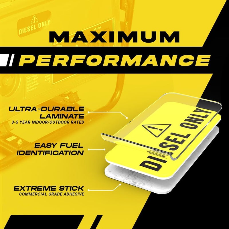 Fuel Stickers Fuel Decals Stickers - 4 Pack - 2" x 1" - Extreme Quality - Ultra Durable - Weather Resistant - Commerical Grade 1" x 2" Yellow VINYL - Image 1