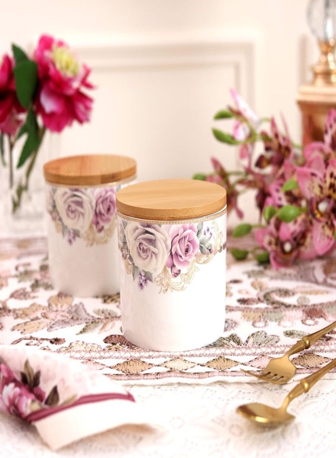 Vigneto Floral Gold Roses Airtight Storage Canister (1 Pc, 500 ML) with Leakproof Lid | Finest Premium Porcelain - Image 1