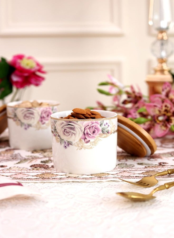 Vigneto Floral Gold Roses Airtight Storage Canister (1 Pc, 500 ML) with Leakproof Lid | Finest Premium Porcelain - Image 4