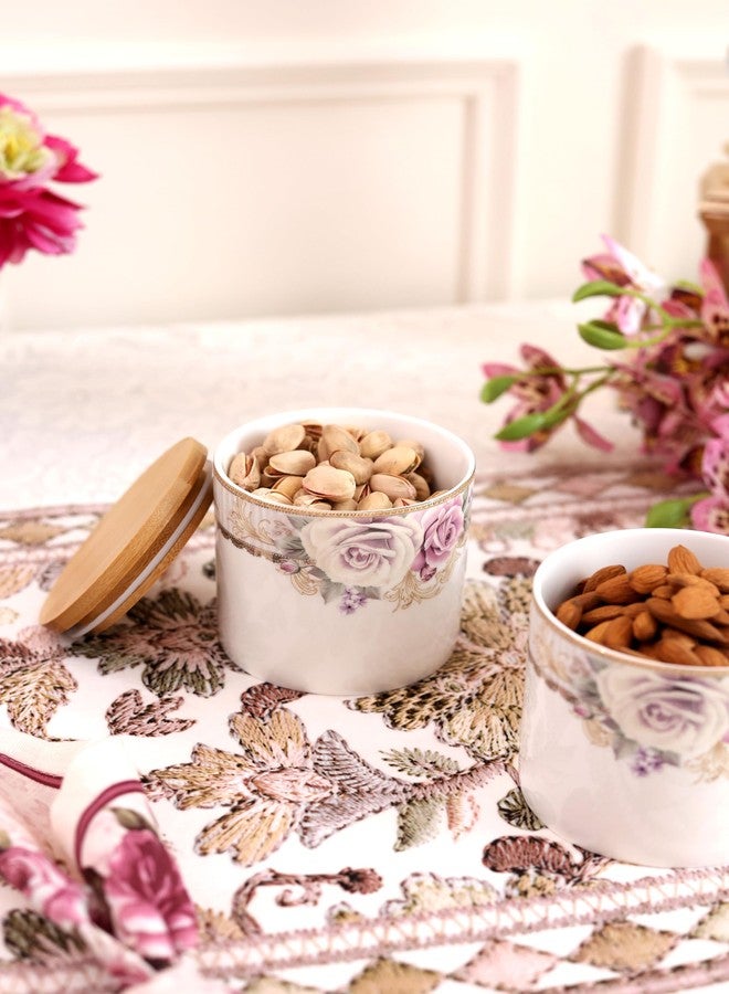 Vigneto Floral Gold Roses Airtight Storage Canister (1 Pc, 500 ML) with Leakproof Lid | Finest Premium Porcelain - Image 3