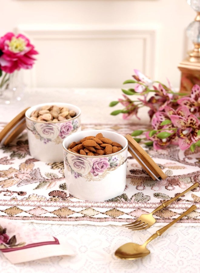 Vigneto Floral Gold Roses Airtight Storage Canister (1 Pc, 500 ML) with Leakproof Lid | Finest Premium Porcelain - Image 2