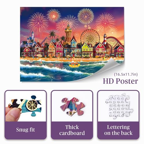Artipuz 1000 Piece Puzzle for Adults Seaside Firework Florida Summer Jigsaw Puzzle 276 x 197in 1000 Pieces Jigsaw Puzzles for Adults Gift for Friends Family Wall Art Home Decor - Image 5