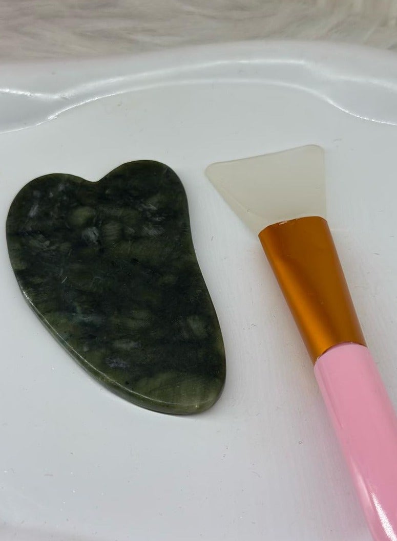 sface care set Gua Sha Body Guasha Board Facial Massage Tool Neck Therapy Green(random Color) 1PC + Silicone Face Mask Brush - 1PC Facial Mud Mask Applicator, Multicolor, Soft, Anti-Bacterial, Heat-Resistant, Wand, Cosmetic Brush Random Color S115 - Image 1