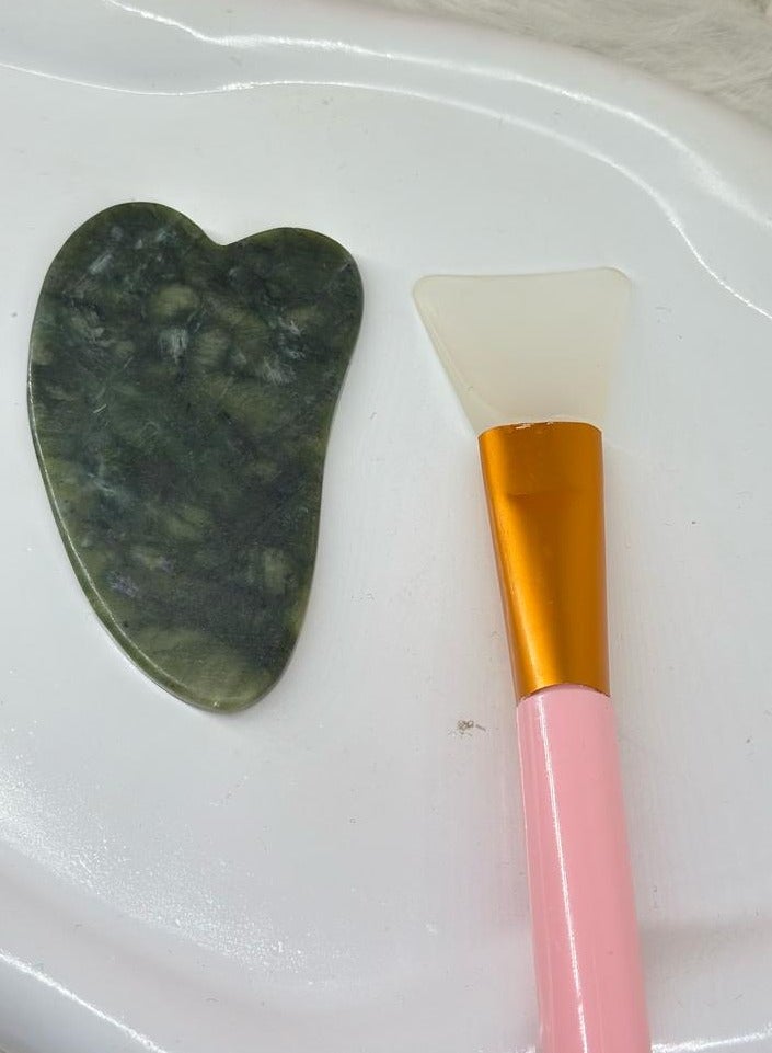 sface care set Gua Sha Body Guasha Board Facial Massage Tool Neck Therapy Green(random Color) 1PC + Silicone Face Mask Brush - 1PC Facial Mud Mask Applicator, Multicolor, Soft, Anti-Bacterial, Heat-Resistant, Wand, Cosmetic Brush Random Color S115 - Image 2