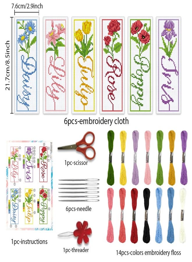 BEUNITONE 6 PCS Cross Stitch Bookmark Kit for Adults Beginners,Text and Flowers Pre-Printed Cross Stitch,DIY Stamped Embroidery Bookmark Kits,with Instructions,Craft Kit for Book Lovers 8.5''x3'' - Image 2