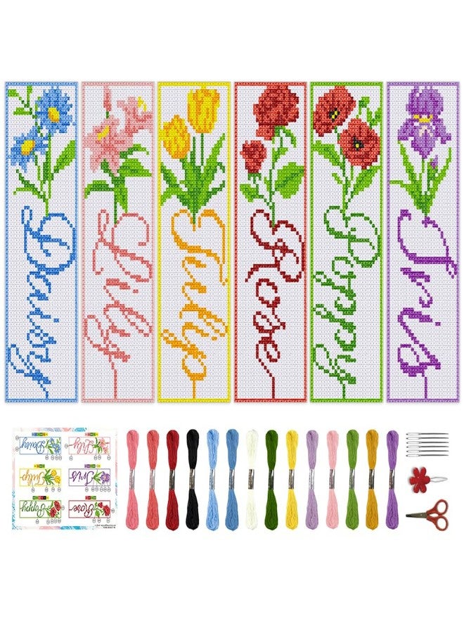 BEUNITONE 6 PCS Cross Stitch Bookmark Kit for Adults Beginners,Text and Flowers Pre-Printed Cross Stitch,DIY Stamped Embroidery Bookmark Kits,with Instructions,Craft Kit for Book Lovers 8.5''x3'' - Image 1