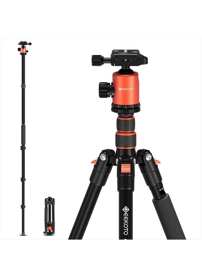 GEEKOTO - 77'' Tripod, Camera Tripod for DSLR, Compact Aluminum Tripod with 360 Degree Ball Head and 8kgs Load for Travel and Work - Image 1