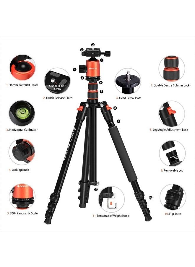 GEEKOTO - 77'' Tripod, Camera Tripod for DSLR, Compact Aluminum Tripod with 360 Degree Ball Head and 8kgs Load for Travel and Work - Image 1