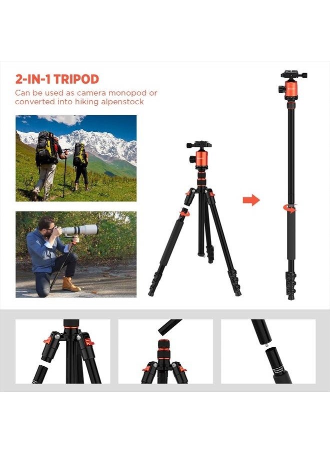 GEEKOTO - 77'' Tripod, Camera Tripod for DSLR, Compact Aluminum Tripod with 360 Degree Ball Head and 8kgs Load for Travel and Work - Image 1