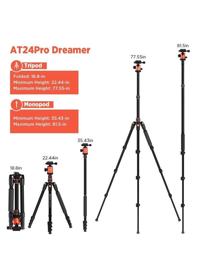 GEEKOTO - 77'' Tripod, Camera Tripod for DSLR, Compact Aluminum Tripod with 360 Degree Ball Head and 8kgs Load for Travel and Work - Image 1