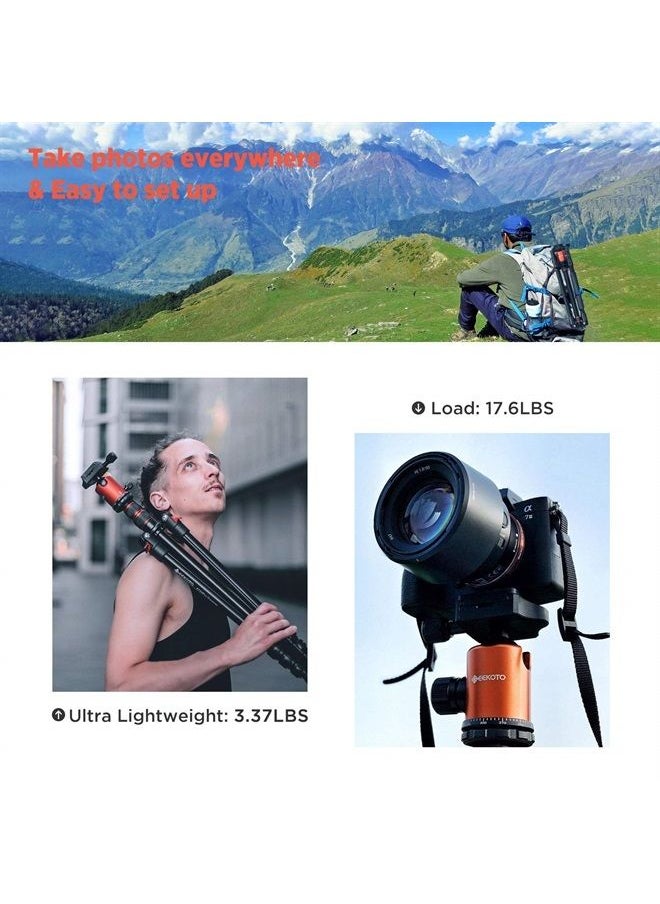 GEEKOTO - 77'' Tripod, Camera Tripod for DSLR, Compact Aluminum Tripod with 360 Degree Ball Head and 8kgs Load for Travel and Work - Image 1